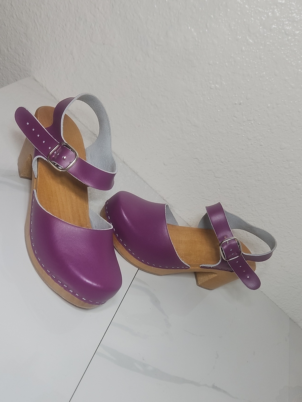 Lotta From Stockholm Purple Leather Wood Clogs EU 38